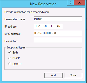 Windows Server 2012 DHCP Server IP Reservations