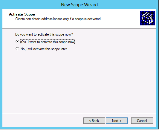 Windows Server 2012 DHCP Server New Scope