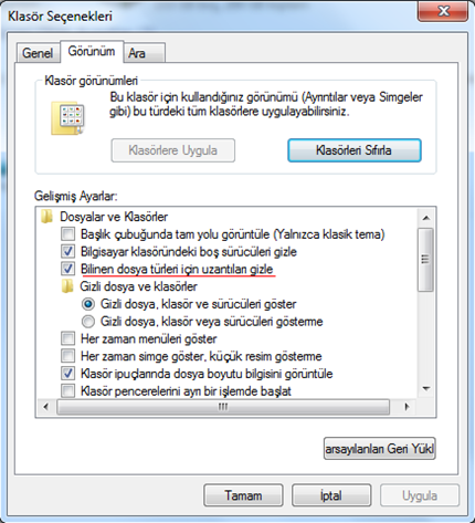 Windows 8.1 Dosya Adı Uzantılarının Gösterilmesi