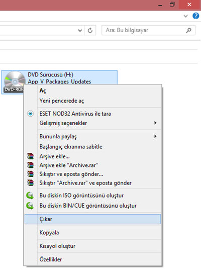 Windows 8.1 .ISO Uzantılı Dosyaların Bağlanması