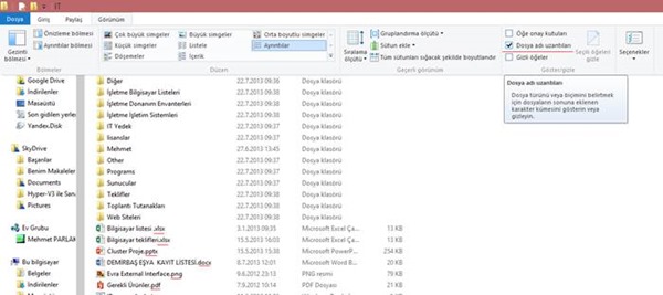 Windows 8.1 Dosya Adı Uzantılarının Gösterilmesi