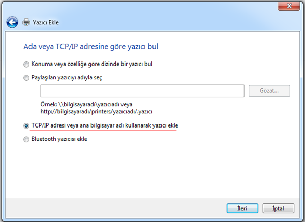 Windows 7 TCP/IP Yazıcı Ekleme