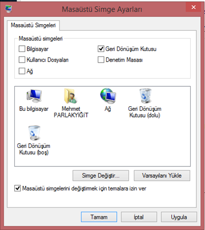 Windows 8.1 Bu Bilgisayar Simgesinin Masaüstünde Gösterilmesi
