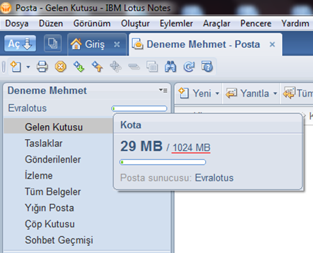 Domino Server Kullanıcı Mail Database Kotasını Arttırmak